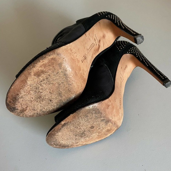 Rebecca Minkoff Reagan Too Peep Toe Combo Bootie heel Stud Cut Out Black… - Picture 7 of 8